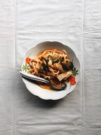 High angle view of food in plate on table