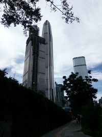 Low angle view of skyscrapers against sky