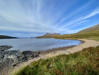 Scenic view of sea against sky at ardvreck castle 