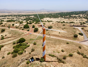 High angle view of land against clear sky