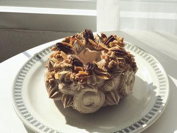 High angle view of dessert in plate on table