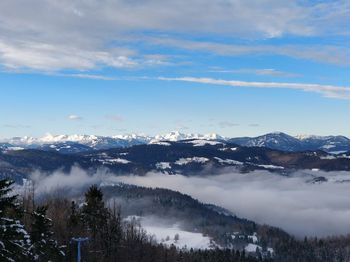 Scenic view of snowcapped mountains against sky