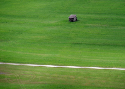 High angle view of soccer field