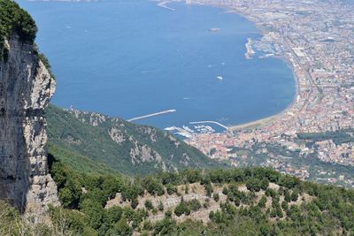 High angle view of city buildings