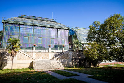 Exterior of historic building against clear blue sky