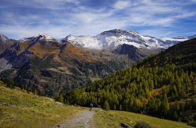 Scenic view of snowcapped mountains against sky