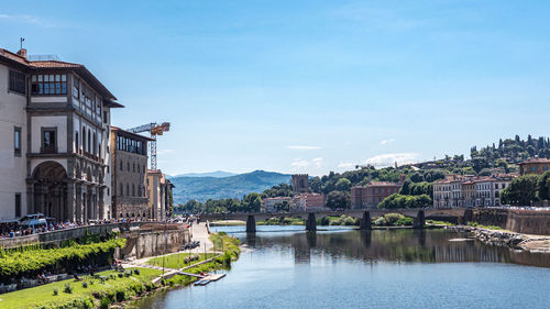 Bridge over river amidst buildings in city