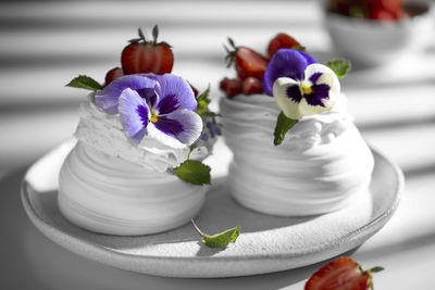 Close-up of dessert in plate on table