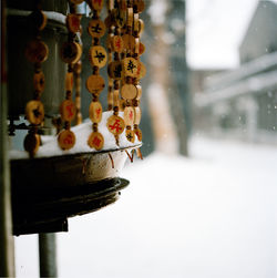 Close-up of snow hanging outdoors