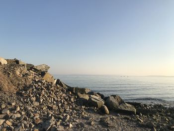 Scenic view of sea against clear sky