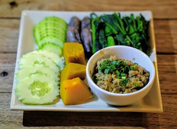 High angle view of food on table