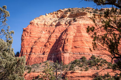 Low angle view of rock formations against sky