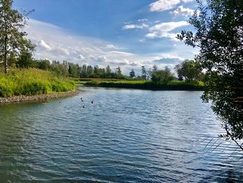 Scenic view of lake against sky