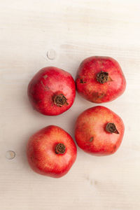 High angle view of apples on table