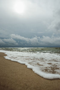 View of beach against cloudy sky