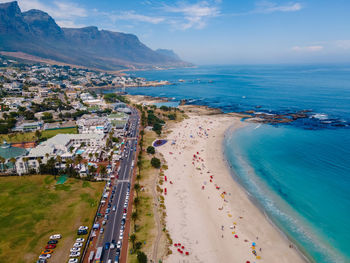 High angle view of beach against sky