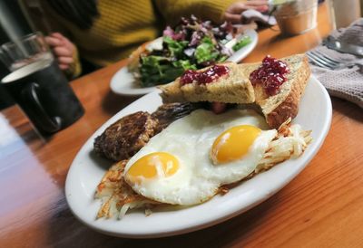 Close-up of meal served on table