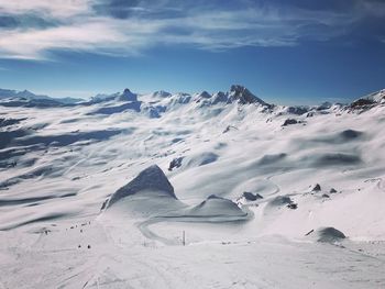 Scenic view of snowcapped mountains against sky