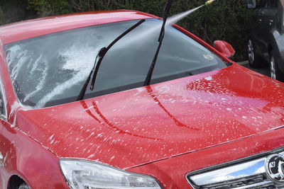 Close-up of wet car