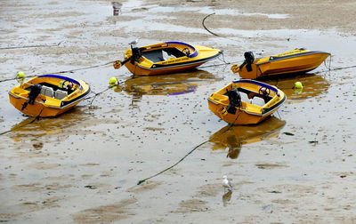 High angle view of boat on beach