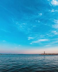 Scenic view of sea against blue sky