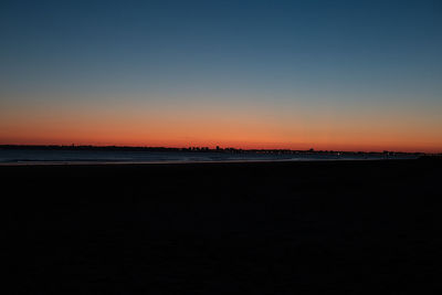 Scenic view of sea against clear sky during sunset