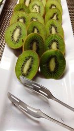 High angle view of bananas in plate on table