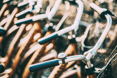 Close-up of parked bicycles 