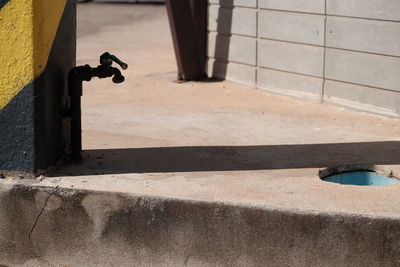 High angle view of pipe on wall