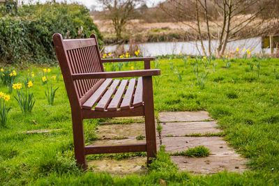 Empty bench in park