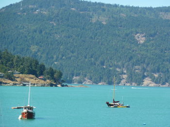 High angle view of boats in sea