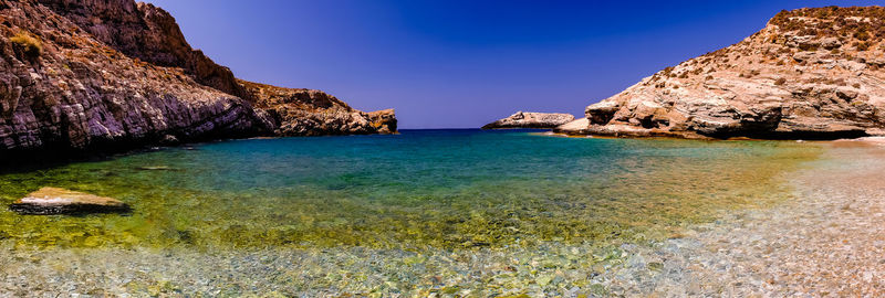 Scenic view of sea against clear blue sky