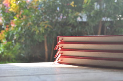 Close-up of books on table