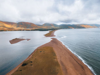 Aerial view of dingwall beach, cape breton island, nova scotia, canada