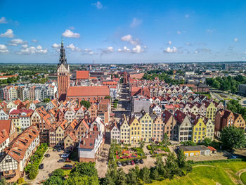 High angle view of townscape against sky