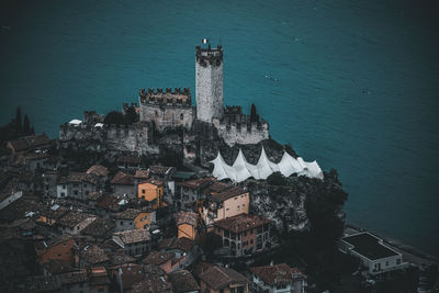 High angle view of buildings in city