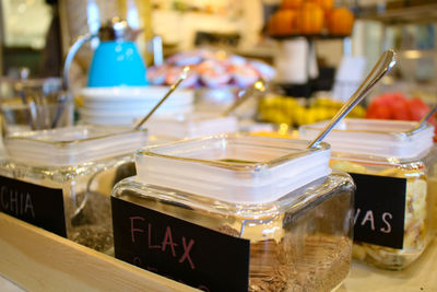 Close-up of drink on table at store