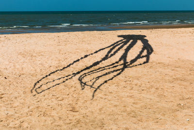Shadow on sand at beach against sea
