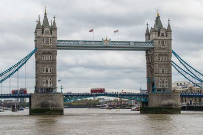 View of bridge over river against cloudy sky