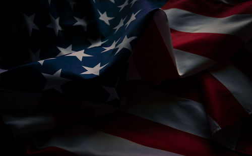 High angle view of flag on bed