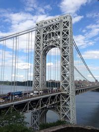 Suspension bridge over river