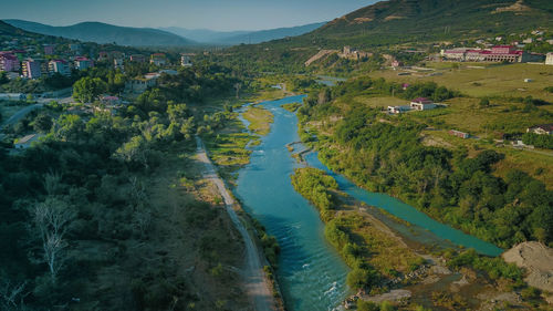 High angle view of buildings in city