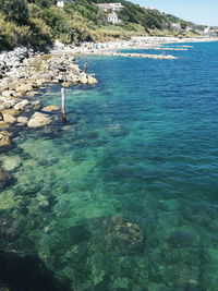 Scenic view of sea against blue sky