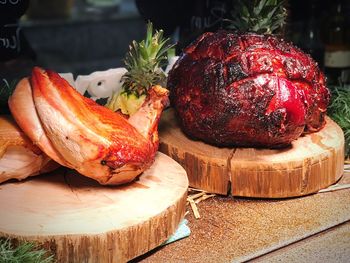 Close-up of fresh meats served on table