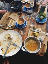 High angle view of breakfast on table