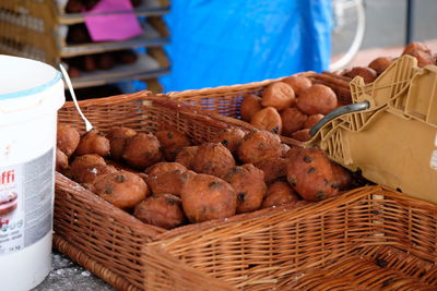 Wicker basket for sale at market stall