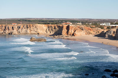 Scenic view of sea against clear sky
