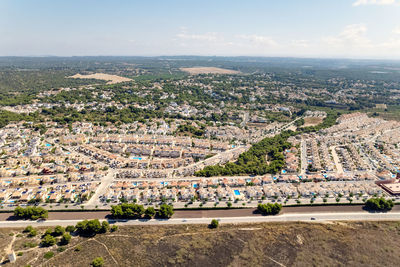 High angle view of townscape against sky