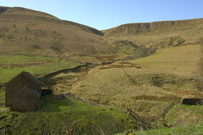 Scenic view of field against clear sky