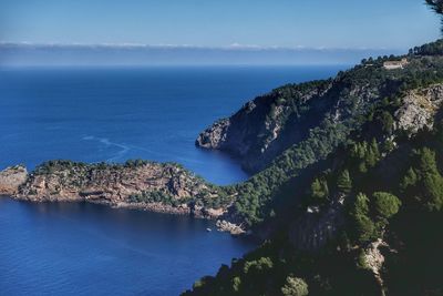 High angle view of bay against sky